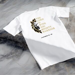 Men’s Shirt Gold Lion Mighty Warrior Christian Bible Verse T-Shirt
